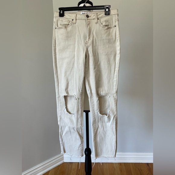 RSQ size 28 high rise straight leg distressed neutral color frayed hem - Picture 1 of 16